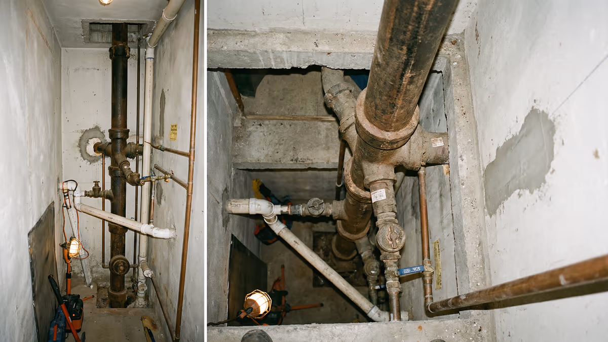 Coluna de esgoto de prédio residencial