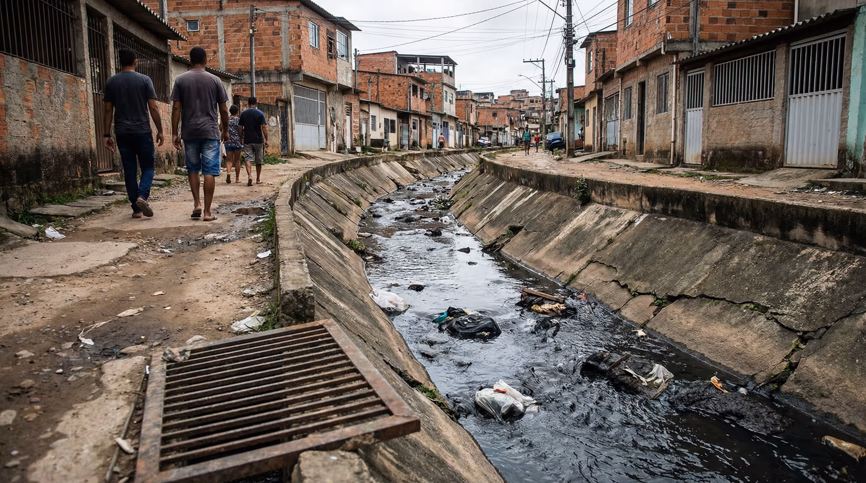 Esgoto a céu aberto em área residencial