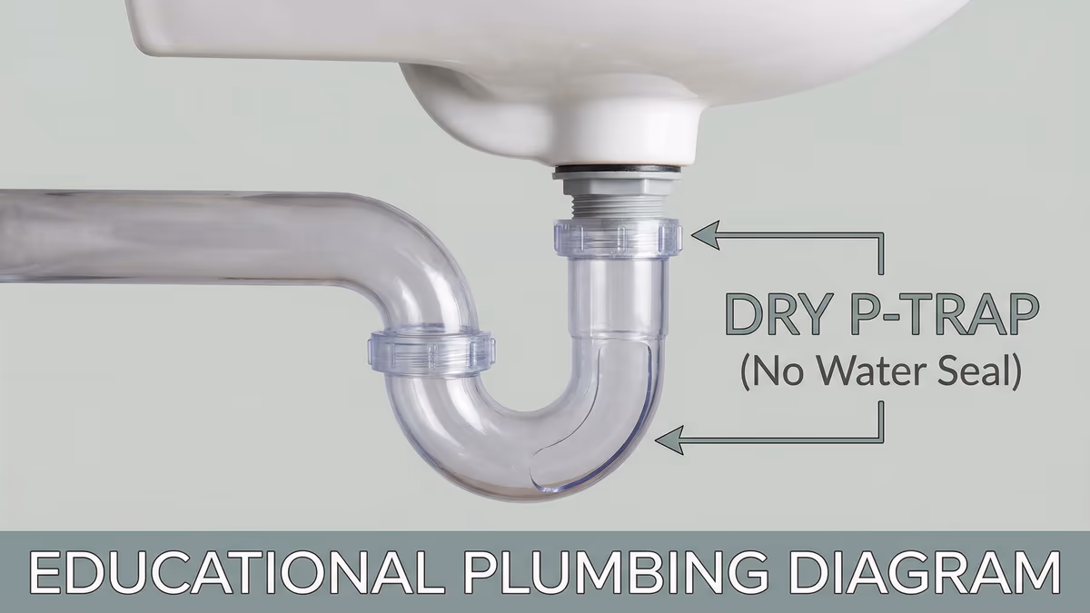 Sifão seco causando mau cheiro de esgoto