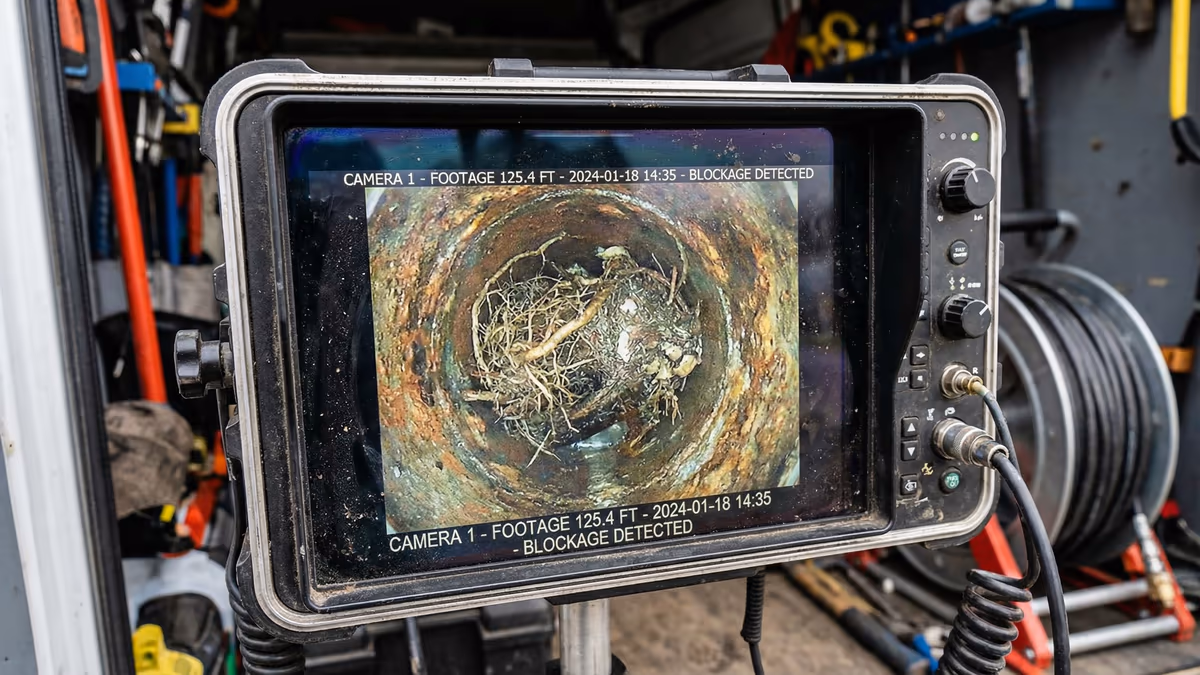 Tela mostrando imagem da câmera de inspeção dentro do cano