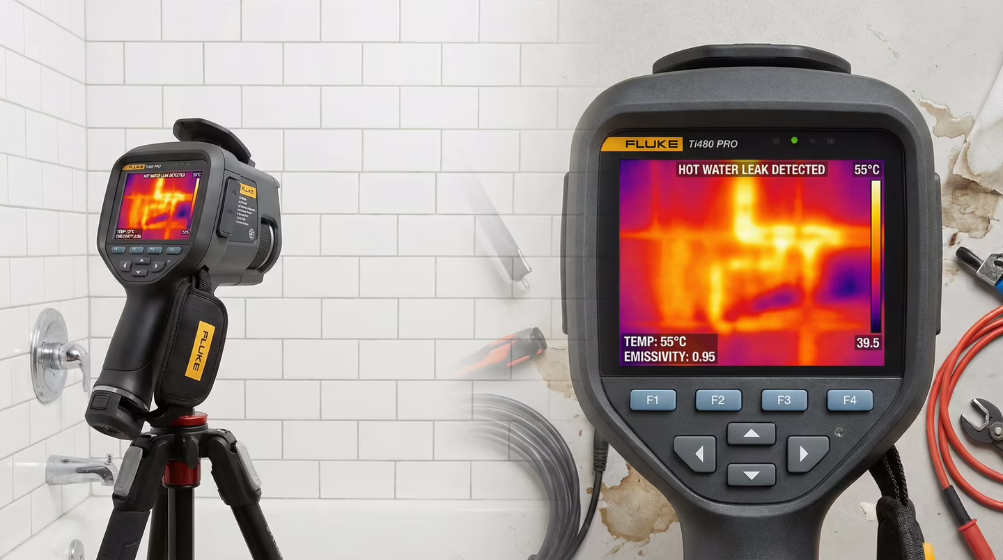 Câmera termográfica detectando vazamento