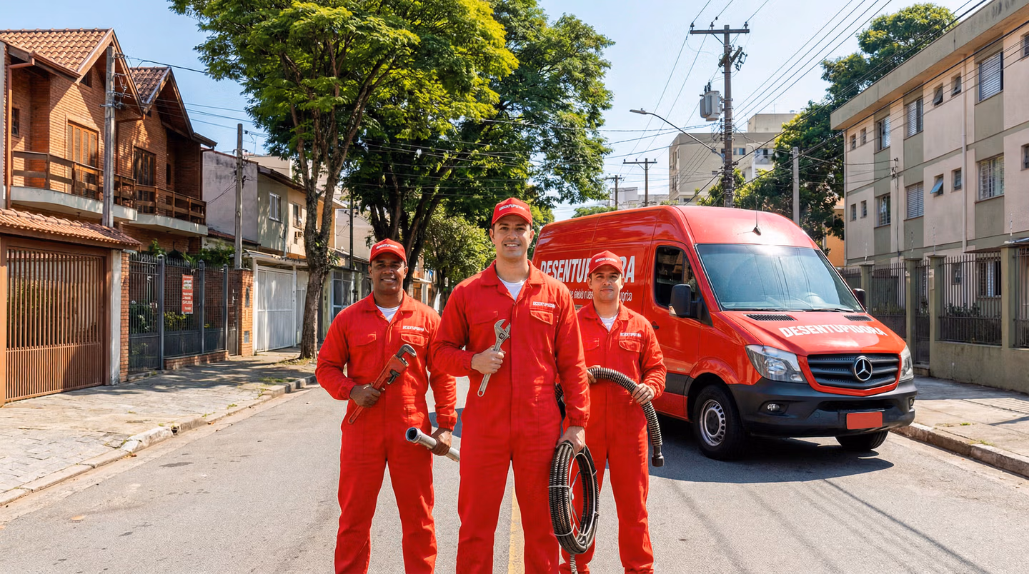 Equipe de desentupidora na Zona Norte de São Paulo